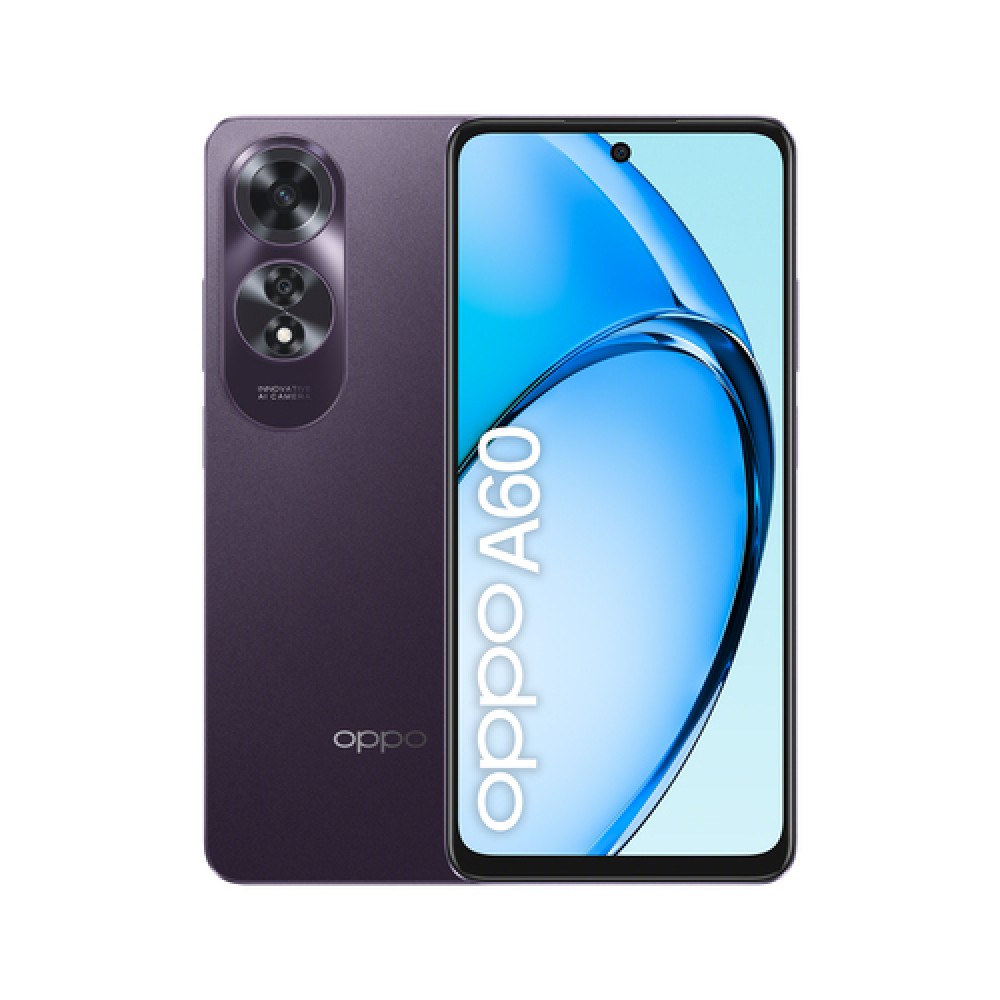 OPPO A60 Smartphone, AI Doppia Fotocamera 64+2MP, Selfie 8MP, Display 6.67Ã¢ÂÂ 90HZ AMOLED HD+, 5000mAh, RAM 8(Esp4GB/6GB/8GB)+ROM 256GB (esp1TB), IP65, Midnight Purple - (OPP DS A60 8+256 GLO PRP)